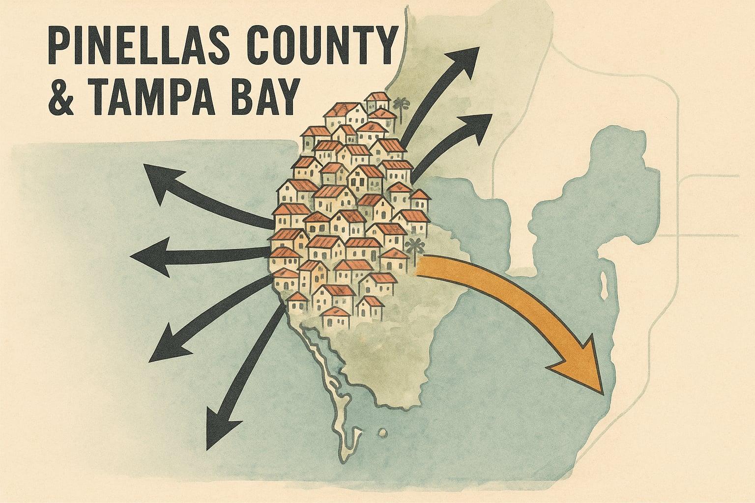 Aerial view of St. Petersburg waterfront with Pinellas County neighborhoods and Tampa Bay